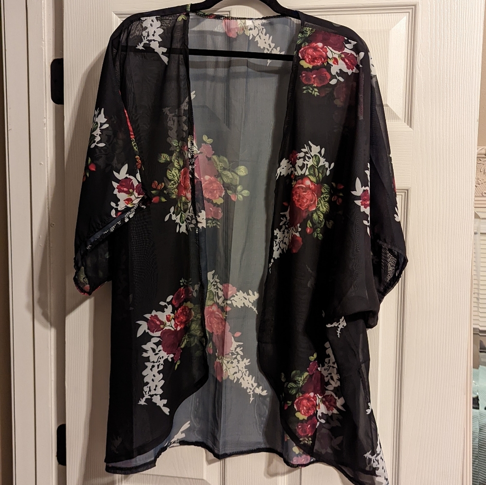 Sheer Black Floral Ruana size 2xl